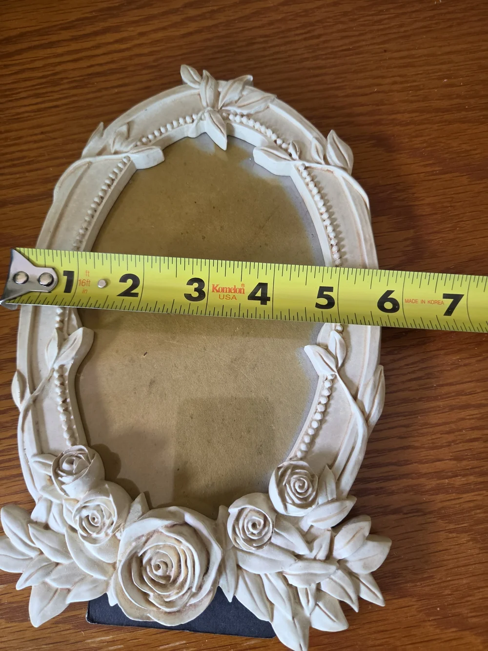 Vtg Dezine Hand Painted Cream Oval Floral Frame with Roses - Holds 5x7 Photo